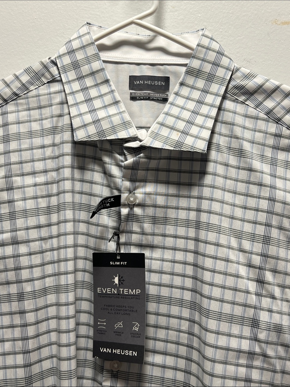 Van Heusen White & Light Blue Plaid Slim Fit Dress Shirt